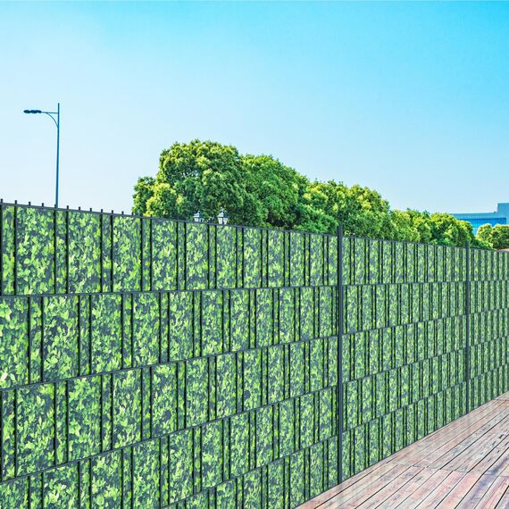 Zichaojia Sichtschutzstreifen Zaun 35 m x 19 cm inkl.20 Clips, PVC Sichtschutz Zaunfolie Sichtschutzstreifen Doppelstabmatten für Gartenzaun (35 m x 19cm, Buchsbaum)