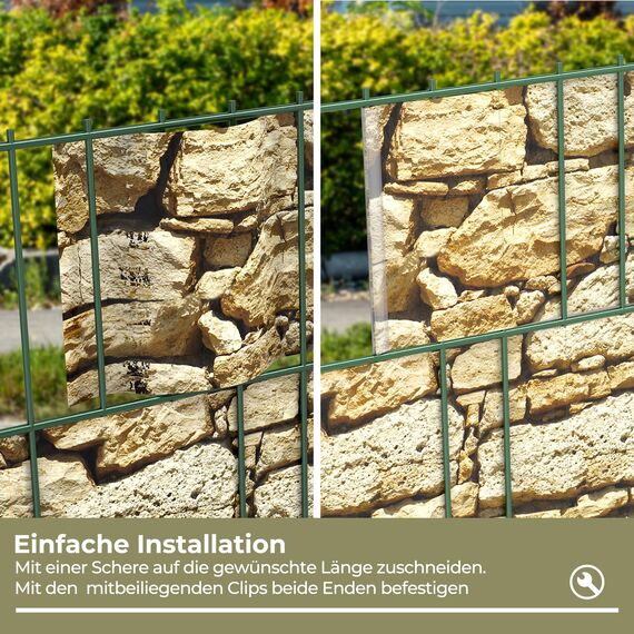 Sichtschutzstreifen Zaun 35 m x 19 cm inkl.20 Clips, PVC Sichtschutz Zaunfolie Sichtschutzstreifen Doppelstabmatten für Gartenzaun (35 m x 19 cm, Stein-Optik grob)