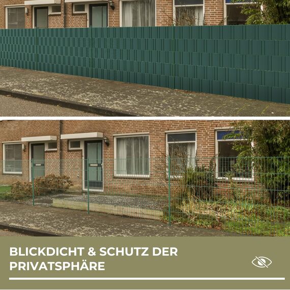 Zichaojia Sichtschutzstreifen Zaun 50 m x 19 cm inkl.30 Clips, PVC Sichtschutz Zaunfolie Sichtschutzstreifen Doppelstabmatten für Gartenzaun (50 m x 19 cm, Grün)