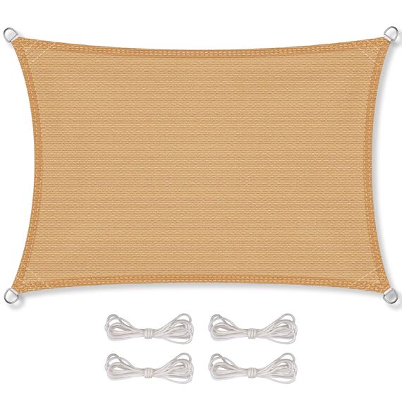 CelinaSun Sonnensegel inkl Befestigungsseile Premium HDPE wetterbeständig atmungsaktiv Rechteck 3 x 5 m Sand beige