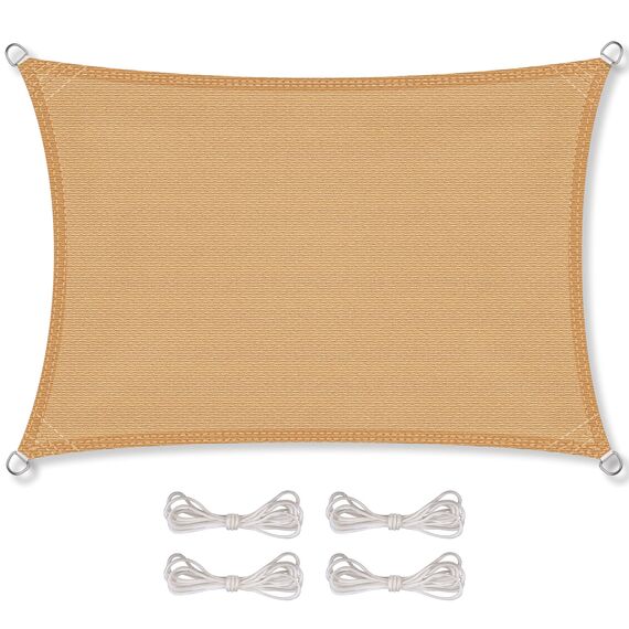 CelinaSun Sonnensegel inkl Befestigungsseile Premium HDPE wetterbeständig atmungsaktiv Rechteck 3 x 4 m Sand beige