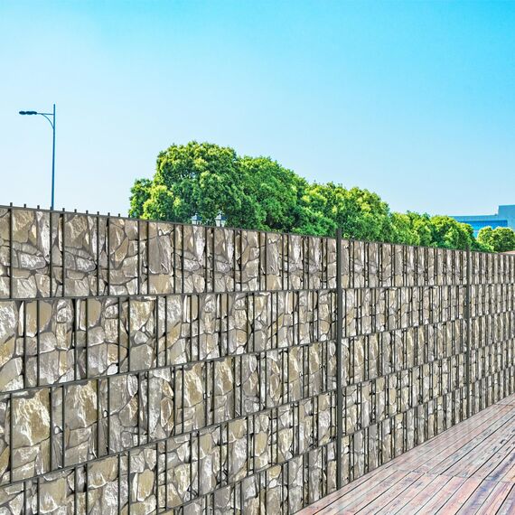 Zichaojia Sichtschutzstreifen Zaun 35 m x 19 cm inkl.20 Clips, PVC Sichtschutz Zaunfolie Sichtschutzstreifen Doppelstabmatten für Gartenzaun (35 m x 19 cm, Stein-Optik)