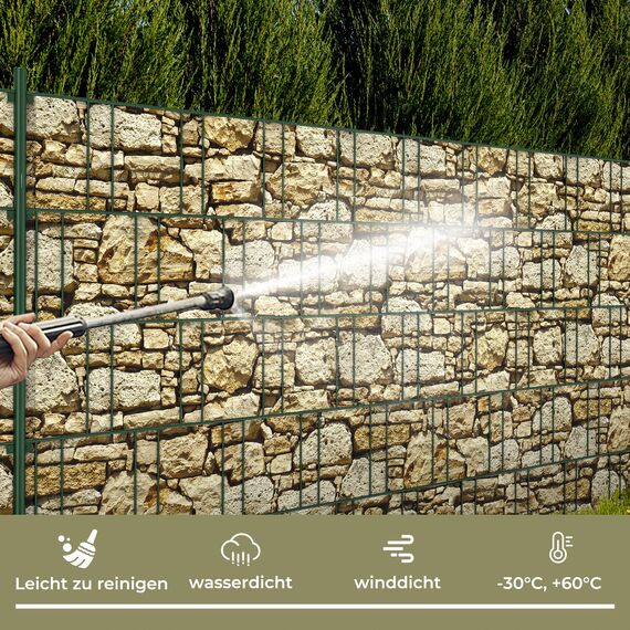 Sichtschutzstreifen Zaun 35 m x 19 cm inkl.20 Clips, PVC Sichtschutz Zaunfolie Sichtschutzstreifen Doppelstabmatten für Gartenzaun (35 m x 19 cm, Stein-Optik grob)