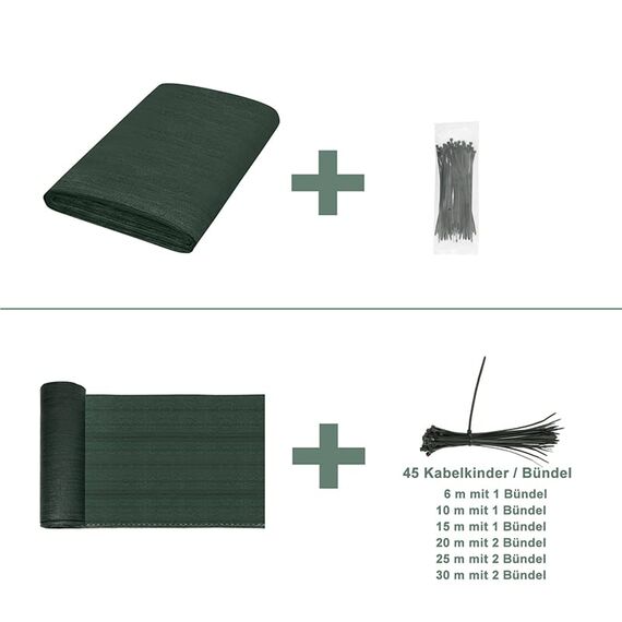 WOLTU Zaunblende 1x10m, 150 g/m² HDPE Tennisblende Schattiernetz Sichtschutz Windschutz Staubschutz Sonnenschutz Gewebe Netz mit Kabelbindern grün