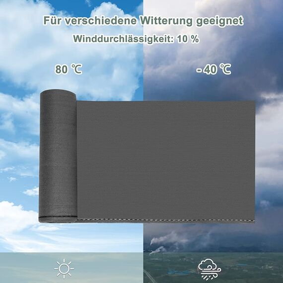 WOLTU Zaunblende 1,8x10m, 150 g/m² HDPE Tennisblende Schattiernetz Sichtschutz Windschutz Staubschutz Sonnenschutz Gewebe Netz mit Kabelbinder anthrazit