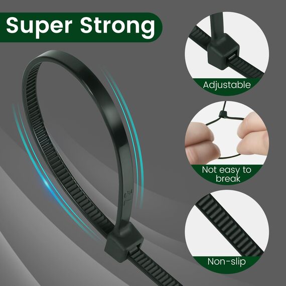 WOLTU Kabelbinder uv beständig 200 mm x 4 mm 100 Stück Grün mit Zugfestigkeit 19 kg aus Nylon für Zaunblende Gartenbau Kabelmanagement Gartenarbeit Wohnen