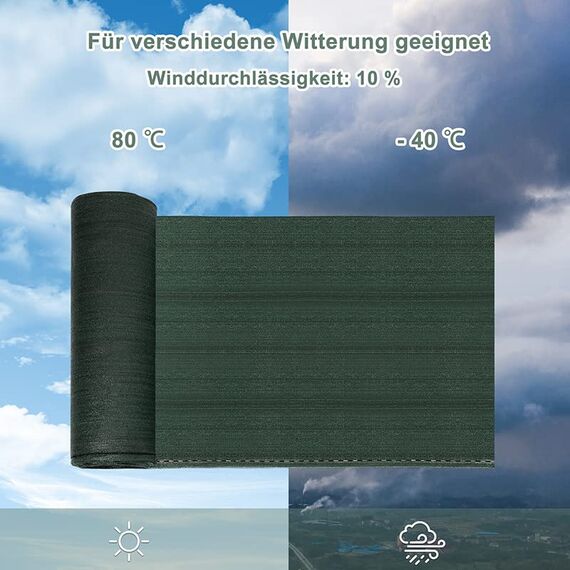 WOLTU Zaunblende 1,8x15m, 150 g/m² HDPE Tennisblende Schattiernetz Sichtschutz Windschutz Staubschutz Sonnenschutz Gewebe Netz mit Kabelbinder grün