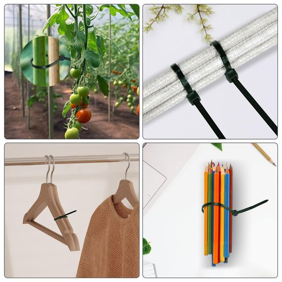 WOLTU Kabelbinder uv beständig 200 mm x 4 mm 100 Stück Grün mit Zugfestigkeit 19 kg aus Nylon für Zaunblende Gartenbau Kabelmanagement Gartenarbeit Wohnen