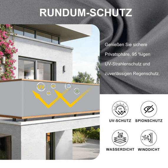 HENG FENG Balkon Sichtschutz 55x400cm PES, Wetterfeste Balkonverkleidung für den Außenbereich mit Windschutz und Sonnenschutz, Hellgrau（Anpassung）