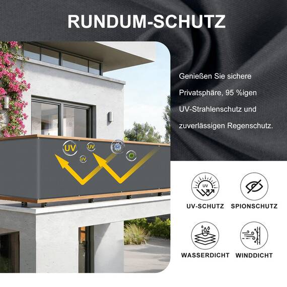 HENG FENG Balkon Sichtschutz 75x700cm PES, Wetterfeste Balkonverkleidung für den Außenbereich mit Windschutz und Sonnenschutz, Anthrazit（Anpassung）