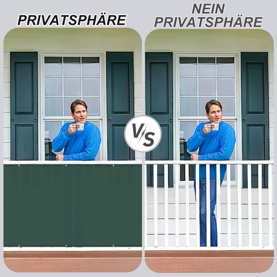 HENG FENG Balkon Sichtschutz 90x400cm, Wasserdicht, Wetterfest und 95% UV-Schutz, 160g/㎡ PES Balkonverkleidung Balkonabdeckung Balkonbespannung mit Kabelbindern, Dunkelgrün