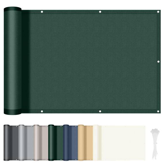HENG FENG Balkon Sichtschutz 90x200cm, Wasserdicht, Wetterfest und 95% UV-Schutz, 160g/㎡ PES Balkonverkleidung Balkonabdeckung Balkonbespannung mit Kabelbindern, Dunkelgrün