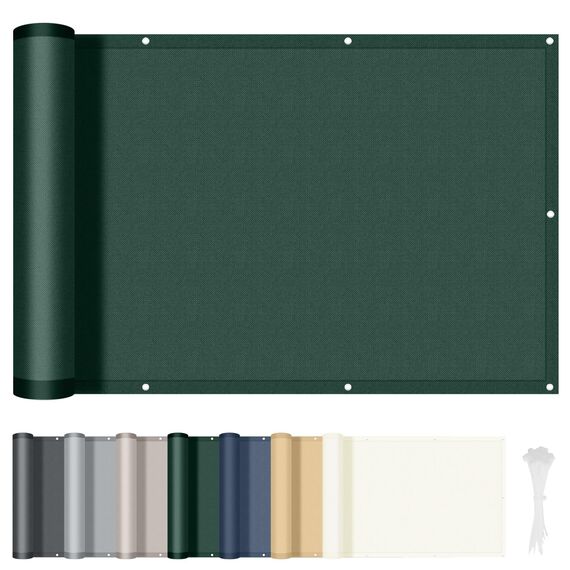 HENG FENG Balkon Sichtschutz 90x400cm, Wasserdicht, Wetterfest und 95% UV-Schutz, 160g/㎡ PES Balkonverkleidung Balkonabdeckung Balkonbespannung mit Kabelbindern, Dunkelgrün
