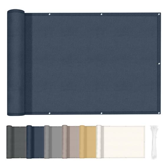 HENG FENG Balkon Sichtschutz 90x300cm, Wasserdicht, Wetterfest und 95% UV-Schutz, 160g/㎡ PES Balkonverkleidung Balkonabdeckung Balkonbespannung mit Kabelbindern, Rauchblau