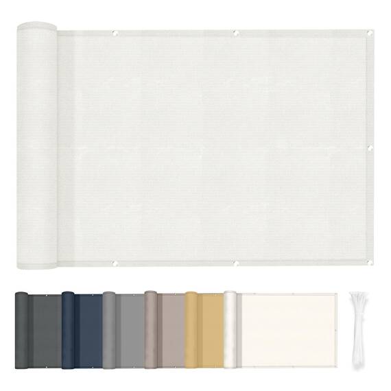 HENG FENG Balkon Sichtschutz 90x200cm, Wasserdicht, Wetterfest und 95% UV-Schutz, 160g/㎡ PES Balkonverkleidung Balkonabdeckung Balkonbespannung mit Kabelbindern, Cremeweiß