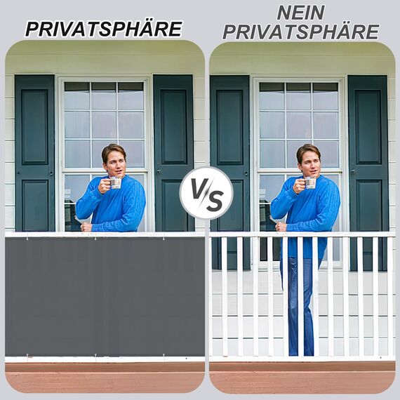 HENG FENG Balkon Sichtschutz 120x200cm PES, Wetterfeste Balkonverkleidung für den Außenbereich mit Windschutz und Sonnenschutz, Anthrazit（Anpassung）