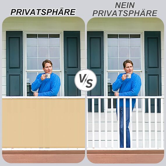 HENG FENG Balkon Sichtschutz 120x300cm PES, Wetterfeste Balkonverkleidung für den Außenbereich mit Windschutz und Sonnenschutz, Sand（Anpassung）