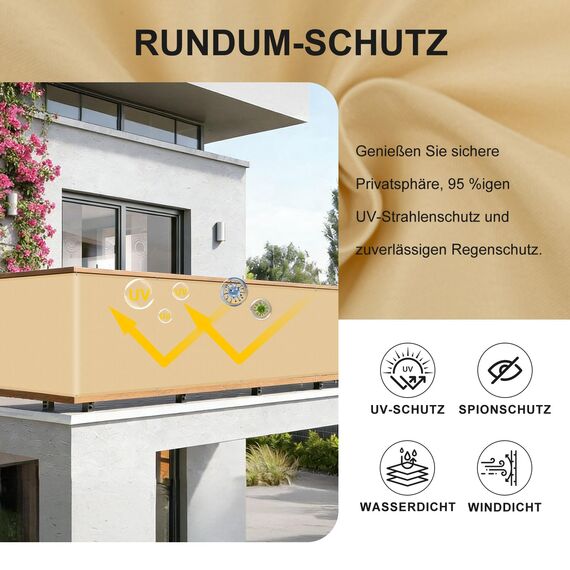 HENG FENG Balkon Sichtschutz 100x1000cm PES, Wetterfeste Balkonverkleidung für den Außenbereich mit Windschutz und Sonnenschutz, Sand（Anpassung）