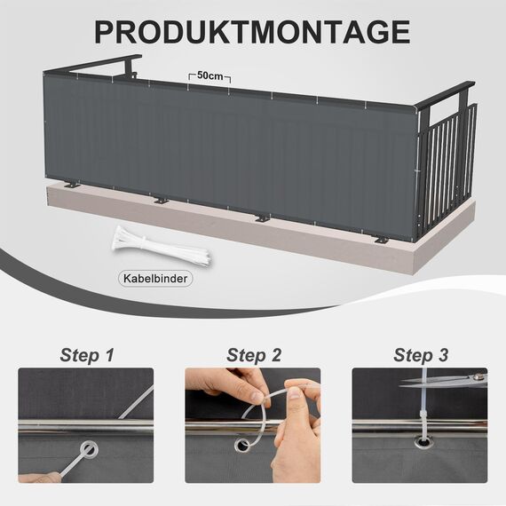 HENG FENG Balkon Sichtschutz 100x1000cm PES, Wetterfeste Balkonverkleidung für den Außenbereich mit Windschutz und Sonnenschutz, Anthrazit（Anpassung）