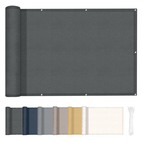 HENG FENG Balkon Sichtschutz 100x800cm, Wasserdicht, Wetterfest und 95% UV-Schutz, 160g/㎡ PES Balkonverkleidung Balkonabdeckung Balkonbespannung mit Kabelbindern, Anthrazit