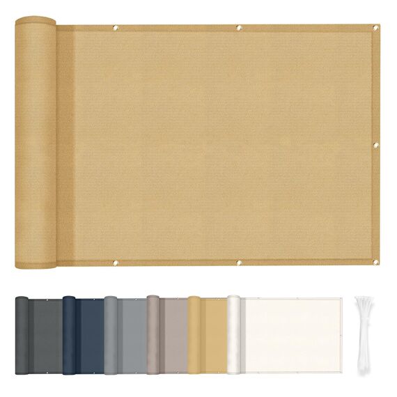 HENG FENG Balkon Sichtschutz 100x1000cm PES, Wetterfeste Balkonverkleidung für den Außenbereich mit Windschutz und Sonnenschutz, Sand（Anpassung）