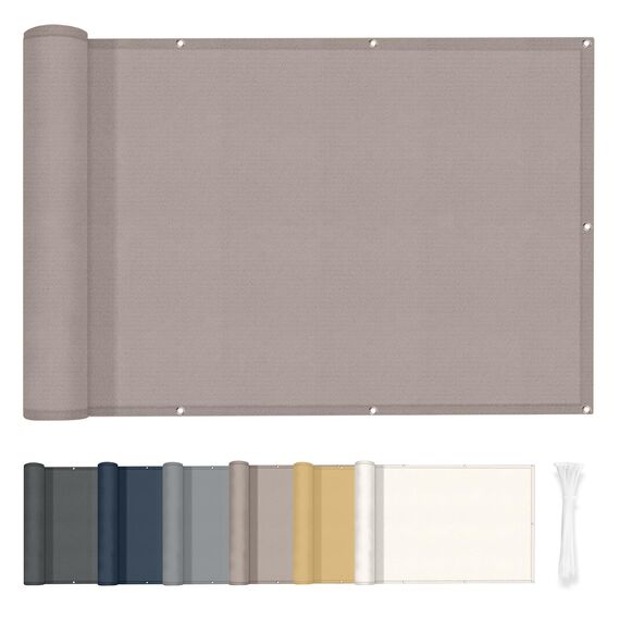 HENG FENG Balkon Sichtschutz 100x900cm PES, Wetterfeste Balkonverkleidung für den Außenbereich mit Windschutz und Sonnenschutz, Taupe（Anpassung）