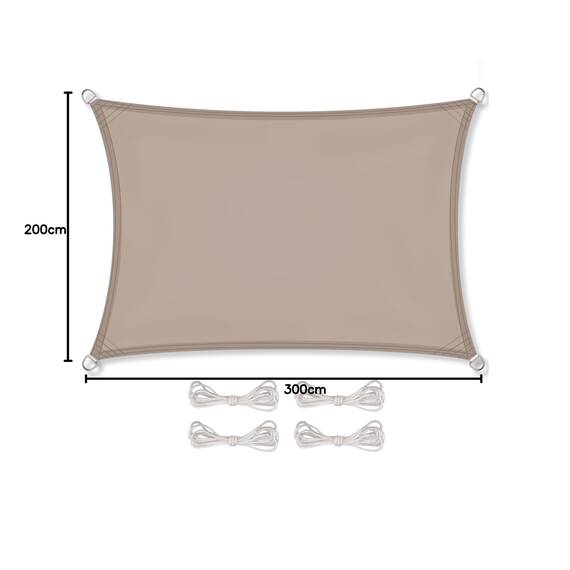 CelinaSun Sonnensegel wasserdicht inkl Befestigungsseile Premium PES wasserabweisend imprägniert Rechteck 2 x 3 m Taupe