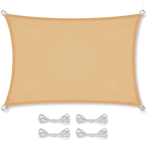 CelinaSun Sonnensegel wasserdicht inkl Befestigungsseile Premium PES wasserabweisend imprägniert Rechteck 2 x 4 m Sand beige