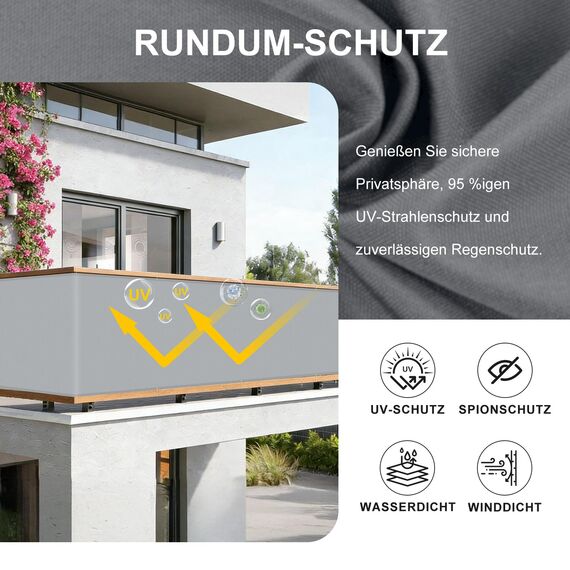 HENG FENG Balkon Sichtschutz 120x600cm PES, Wetterfeste Balkonverkleidung für den Außenbereich mit Windschutz und Sonnenschutz, Hellgrau（Anpassung）