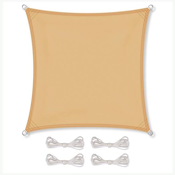 CelinaSun Sonnensegel wasserdicht inkl Befestigungsseile Premium PES wasserabweisend imprägniert Quadrat 2 x 2 m Sand beige