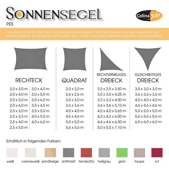 CelinaSun Sonnensegel wasserdicht inkl Befestigungsseile Premium PES wasserabweisend imprägniert Rechteck 2 x 4 m Sand beige