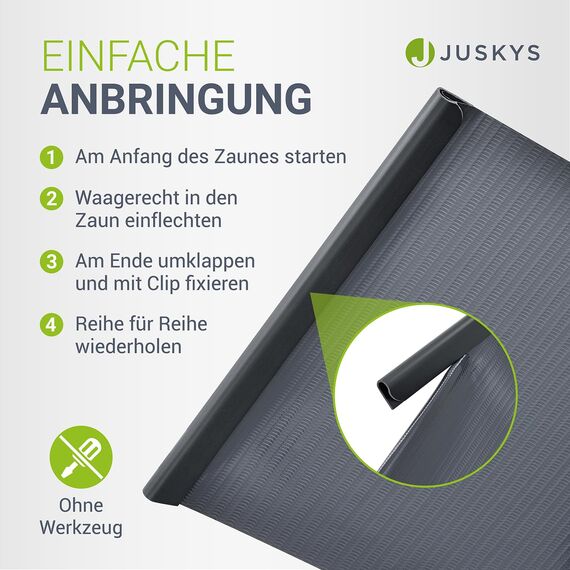 Juskys PVC Sichtschutzstreifen Doppelstabmatten Zaun 4er Set - 4 Rollen á 35m x 19cm - 120 Befestigungsclips - Zaunfolie Sichtschutz Windschutz - anthrazit
