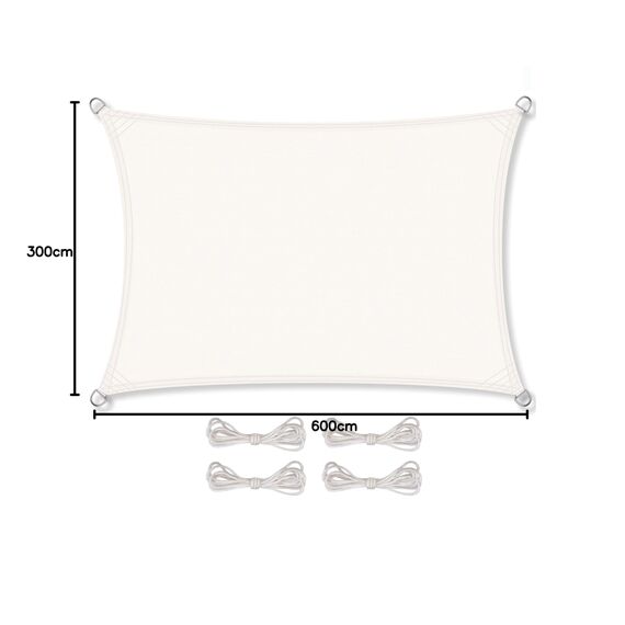 CelinaSun Sonnensegel inkl Befestigungsseile Premium PES wasserabweisend imprägniert Rechteck 3 x 6 m weiß