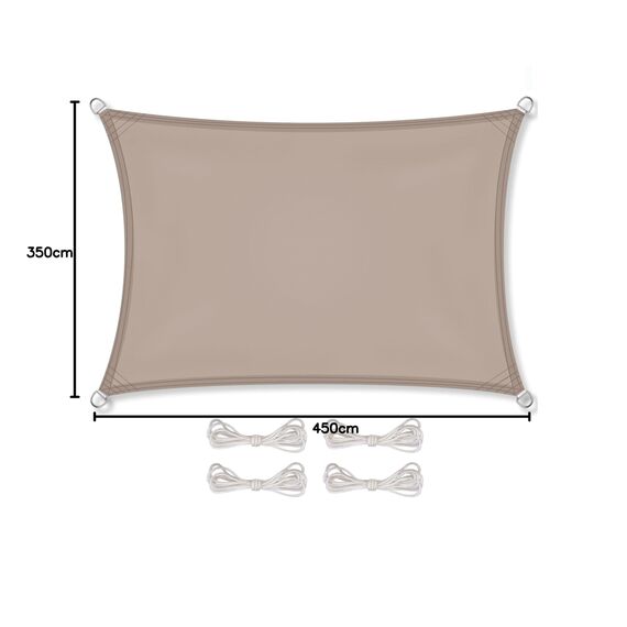 CelinaSun Sonnensegel inkl Befestigungsseile Premium PES wasserabweisend imprägniert Rechteck 3,5 x 4,5 m Taupe