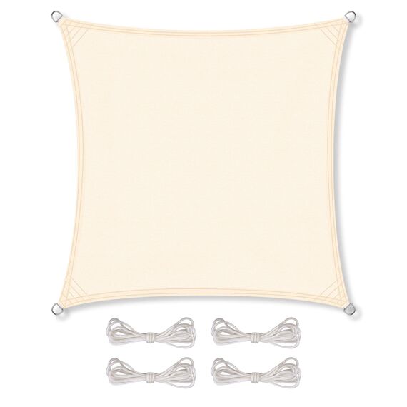 CelinaSun Sonnensegel inkl Befestigungsseile Premium PES wasserabweisend imprägniert Quadrat 3 x 3 m Creme weiß
