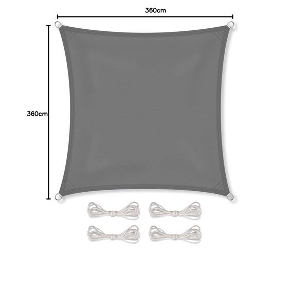 CelinaSun Sonnensegel inkl Befestigungsseile Premium PES wasserabweisend imprägniert Quadrat 3,6 x 3,6 m anthrazit