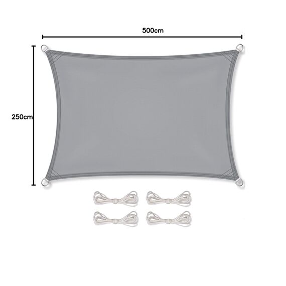 CelinaSun Sonnensegel inkl Befestigungsseile Premium PES wasserabweisend imprägniert Rechteck 2,5 x 5 m hell grau