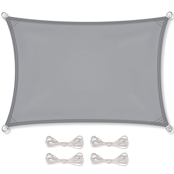 CelinaSun Sonnensegel inkl Befestigungsseile Premium PES wasserabweisend imprägniert Rechteck 4 x 6 m hell grau