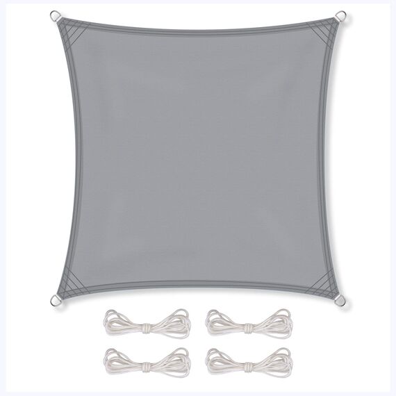 CelinaSun Sonnensegel inkl Befestigungsseile Premium PES wasserabweisend imprägniert Quadrat 2,6 x 2,6 m hell grau