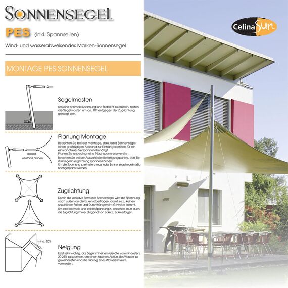 CelinaSun Sonnensegel inkl Befestigungsseile Premium PES wasserabweisend imprägniert Dreieck gleichseitig 3 x 3 x 3 m Sand beige