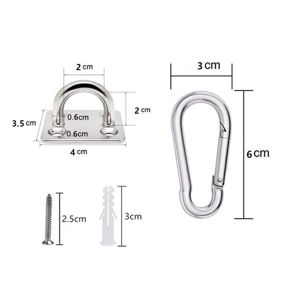 HOMPER 4 Stück M6 Edelstahl Karabiner und Augplatte mit Öse, für Decksplatte Sonnensegel Decken Wand Befestigung Haken, mit Schrauben