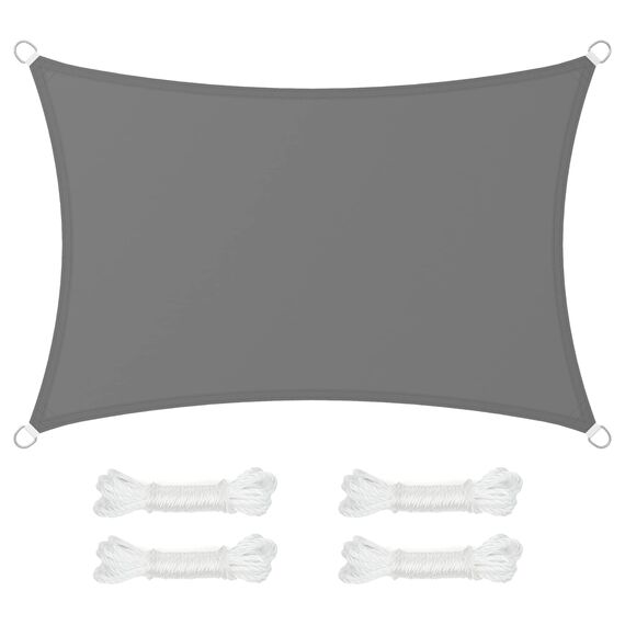 SONGMICS Sonnensegel 2 x 3 m, wasserdicht mit Einer Wassersäule von 665 mm, Sonnenschutz aus reißfestem Polyester, UV-Schutz 93% Terrasse Garten Balkon rechteckig 2m Seile rauchgrau GSH23BK