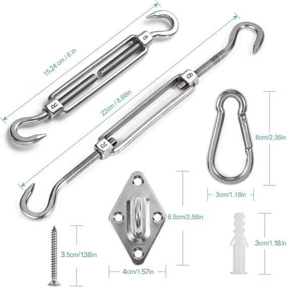 HOMPER M6 Sonnensegel Befestigungs Kit, Sonnenschutz Zubehör Montage für Viereckigen Dreieckigen Rostfreier Edelstahl