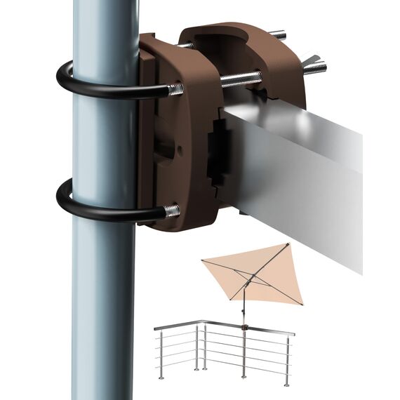 4smile Sonnenschirmhalter Balkongeländer SunnyEasy, Taupe - Funktionale Sonnenschirm Halterung Balkon, flexibel montierbar - Schirmhalterung Balkongeländer ersetzt Sonnenschirmständer Balkon