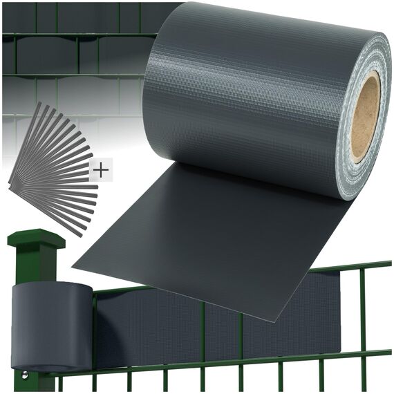 tectake® Sichtschutzfolie, Sichtschutzstreifen mit Befestigungsclips, Windschutz, Sonnenschutz, Sichtschutzmatte für Balkon, Garten, Terrasse, für Stabmattenzaun und Zaunelemente - 70 m, anthrazit