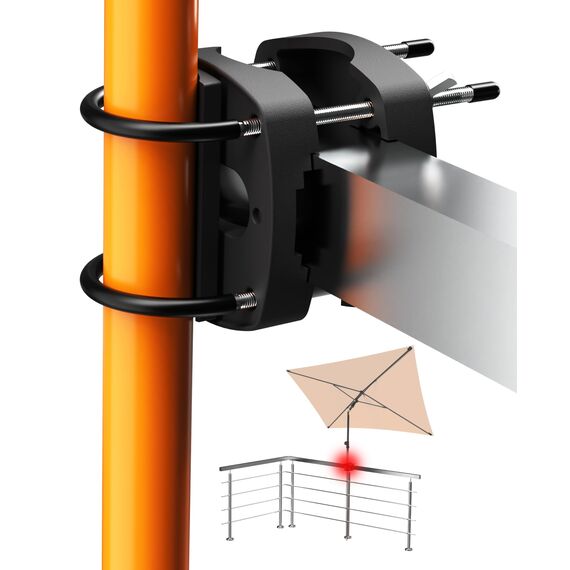 4smile Sonnenschirmhalter Balkongeländer SunnyEasy, Schwarz - Funktionale Sonnenschirm Halterung Balkon, flexibel montierbar - Schirmhalterung Balkongeländer ersetzt Sonnenschirmständer Balkon