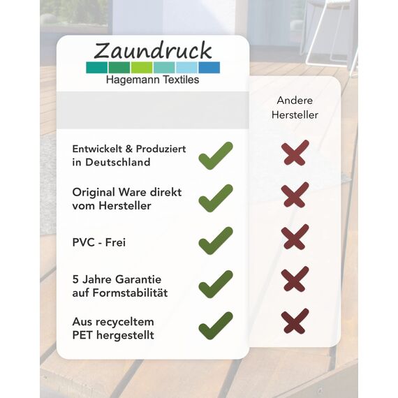 Zaundruck einzelner Sichtschutzstreifen aus Techno-Vlies - nachhaltiger Sichtschutz mit Laser Ornament - Windschutz 2,6 m x 19 cm - Schutzstreifen - Venezia Graphic