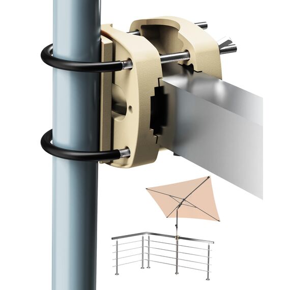 4smile Sonnenschirmhalter Balkongeländer SunnyEasy, Sandbraun - Funktionale Sonnenschirm Halterung Balkon, flexibel montierbar - Schirmhalterung Balkongeländer ersetzt Sonnenschirmständer Balkon