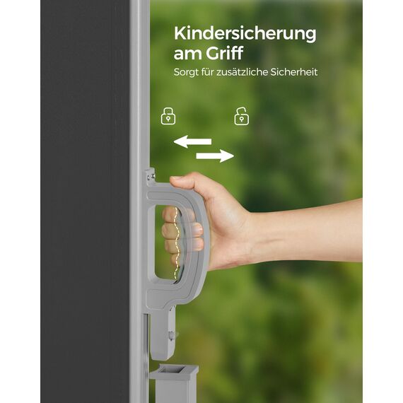 SONGMICS Seitenmarkise mit Stahl-Kasten, rostbeständig, ausziehbar, 140 x 300 cm, Windschutz, Sonnenschutz, blickdicht, Seitenrollo, für Balkon, Terrasse, Garten, anthrazit GSA143G02