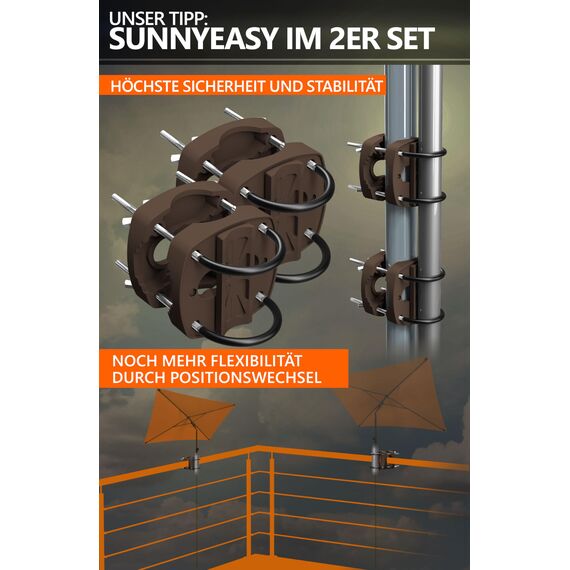 4smile Sonnenschirmhalter Balkongeländer SunnyEasy, Taupe - Funktionale Sonnenschirm Halterung Balkon, flexibel montierbar - Schirmhalterung Balkongeländer ersetzt Sonnenschirmständer Balkon